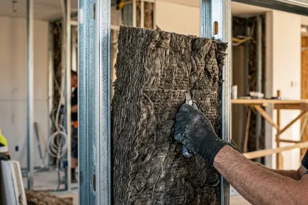 Aislamiento fonoabsorbente en la cámara de aire del trasdosado acústico